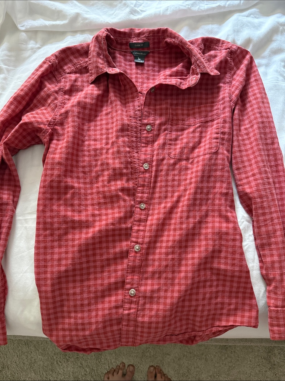 Eddie Bauer Women’s Shirt Classic Fit Button Up Pockets Long Sleeve Plaid Sz S